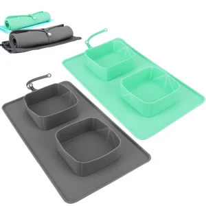 Portable Folding Pet Bowl Set with Flannel Bag